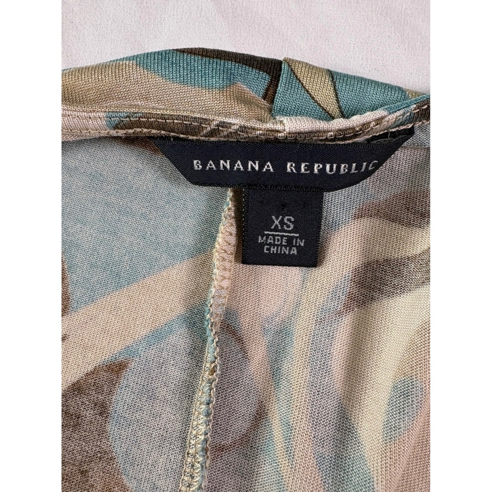 Vintage Y2K Banana Republic Wrap Dress XS Silk Cotton Floral Teal Brown Lorelai - Picture 6 of 10